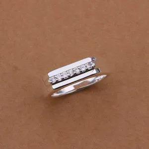 silver-plated rings for men Inlaid Stone Middle Section Smooth anel masculino jewelry display ELY
