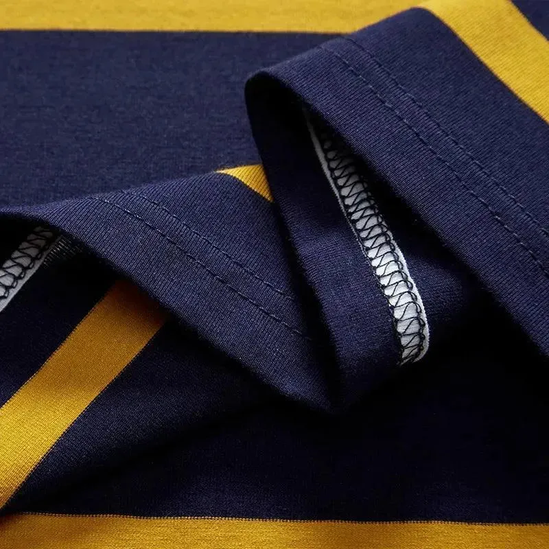 Striped Men Polo Shirt Cotton Long Sleeve