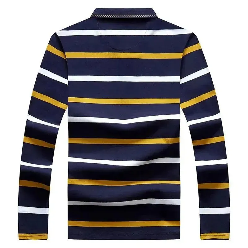 Striped Men Polo Shirt Cotton Long Sleeve