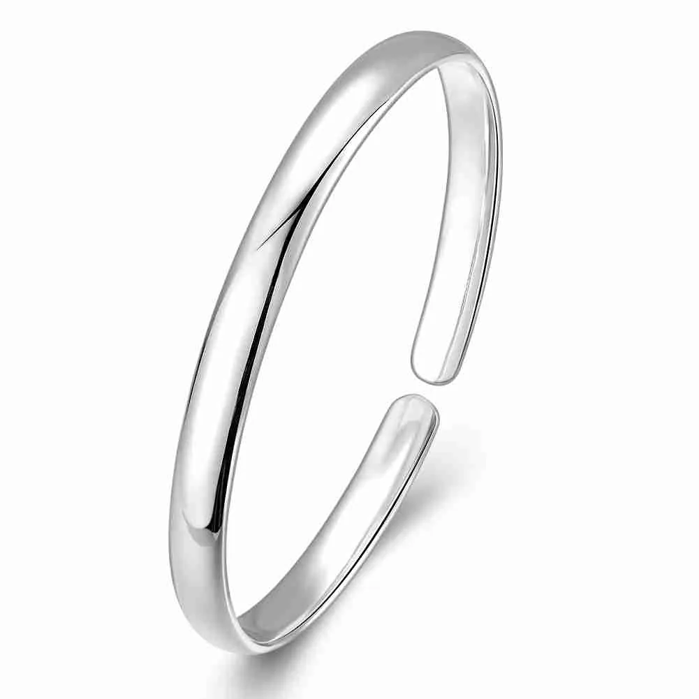 style 925 Sterling Silver charms bangle Smooth Women Wedding Bracelet men jewelry HBB 42 ELY