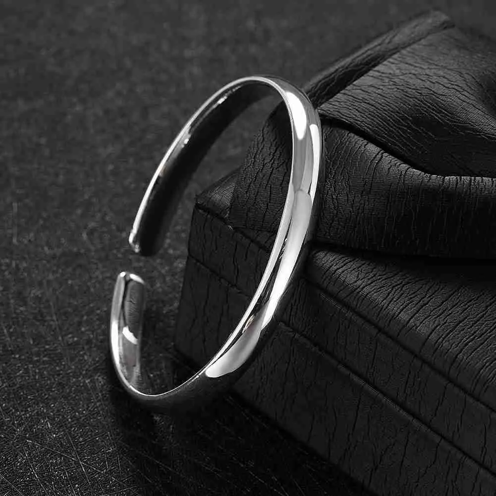 style 925 Sterling Silver charms bangle Smooth Women Wedding Bracelet men jewelry HBB 42 ELY