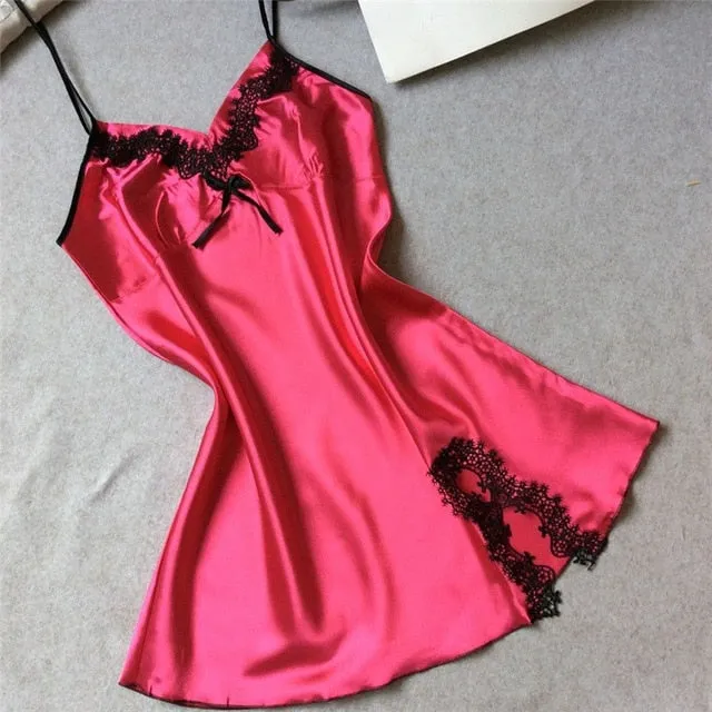 Summer Women Sleepwear Silk Nighty Nightdress Sexy Lingerie Nightgown Lady Off Shoulder Nightwear Female Night Home Cloth Dress