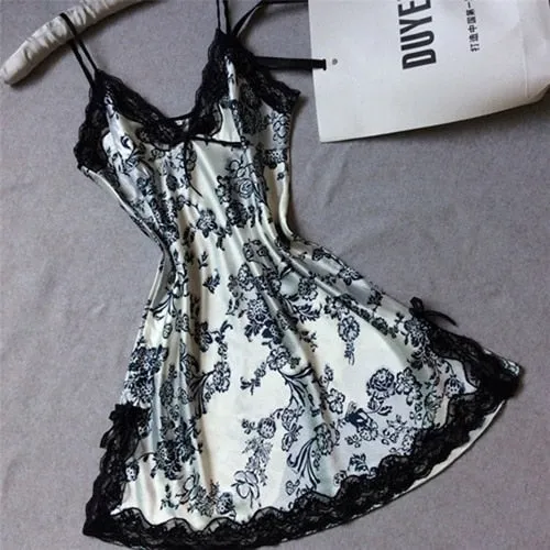 Summer Women Sleepwear Silk Nighty Nightdress Sexy Lingerie Nightgown Lady Off Shoulder Nightwear Female Night Home Cloth Dress
