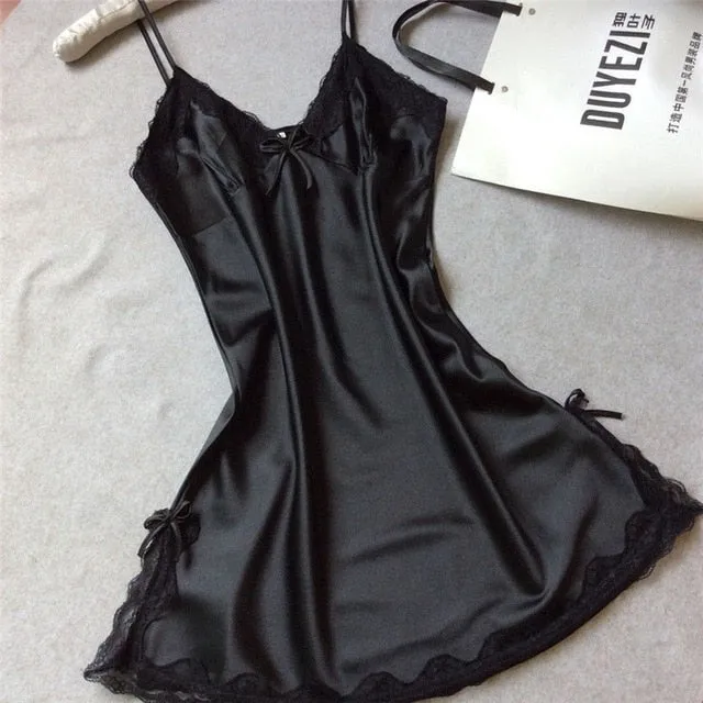 Summer Women Sleepwear Silk Nighty Nightdress Sexy Lingerie Nightgown Lady Off Shoulder Nightwear Female Night Home Cloth Dress