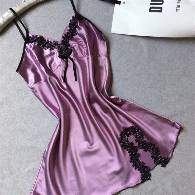 Summer Women Sleepwear Silk Nighty Nightdress Sexy Lingerie Nightgown Lady Off Shoulder Nightwear Female Night Home Cloth Dress
