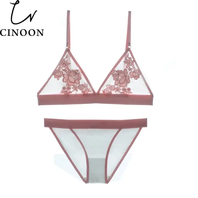 TERMEZY Women Bra set Embroidery Floral Lace underwear Thin brassiere Sexy Lingerie transparent bra set bralette set for women