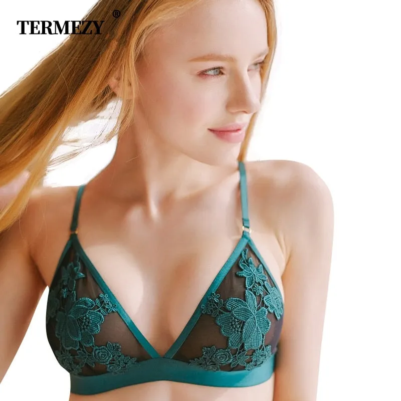 TERMEZY Women Bra set Embroidery Floral Lace underwear Thin brassiere Sexy Lingerie transparent bra set bralette set for women