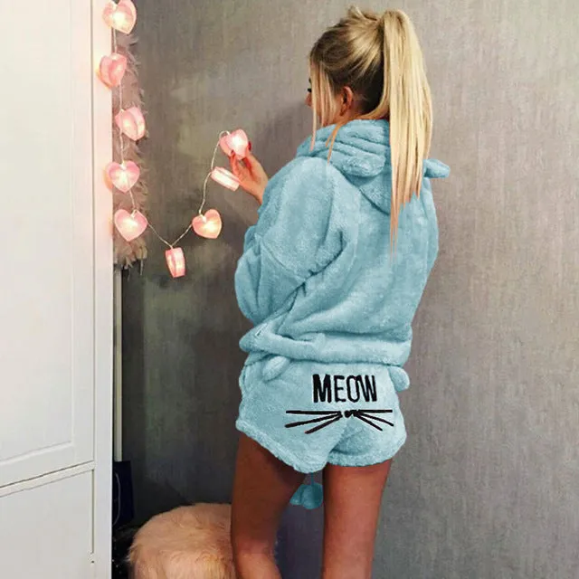 Women Pajamas Set Autumn Winter Warm Pyjamas Women Fleece Pijamas Women Sexy Lingerie Cat Pyjama Femme Sleepwear Sexy Nightwear
