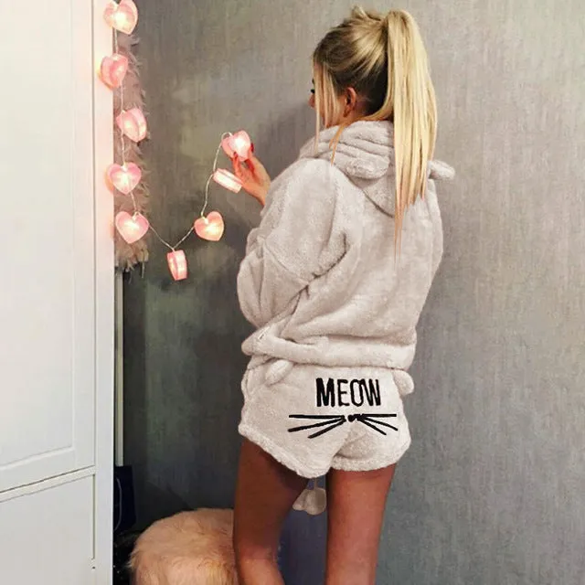Women Pajamas Set Autumn Winter Warm Pyjamas Women Fleece Pijamas Women Sexy Lingerie Cat Pyjama Femme Sleepwear Sexy Nightwear