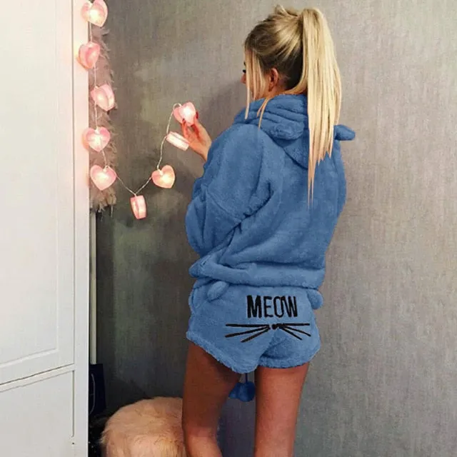 Women Pajamas Set Autumn Winter Warm Pyjamas Women Fleece Pijamas Women Sexy Lingerie Cat Pyjama Femme Sleepwear Sexy Nightwear