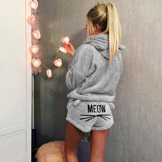 Women Pajamas Set Autumn Winter Warm Pyjamas Women Fleece Pijamas Women Sexy Lingerie Cat Pyjama Femme Sleepwear Sexy Nightwear